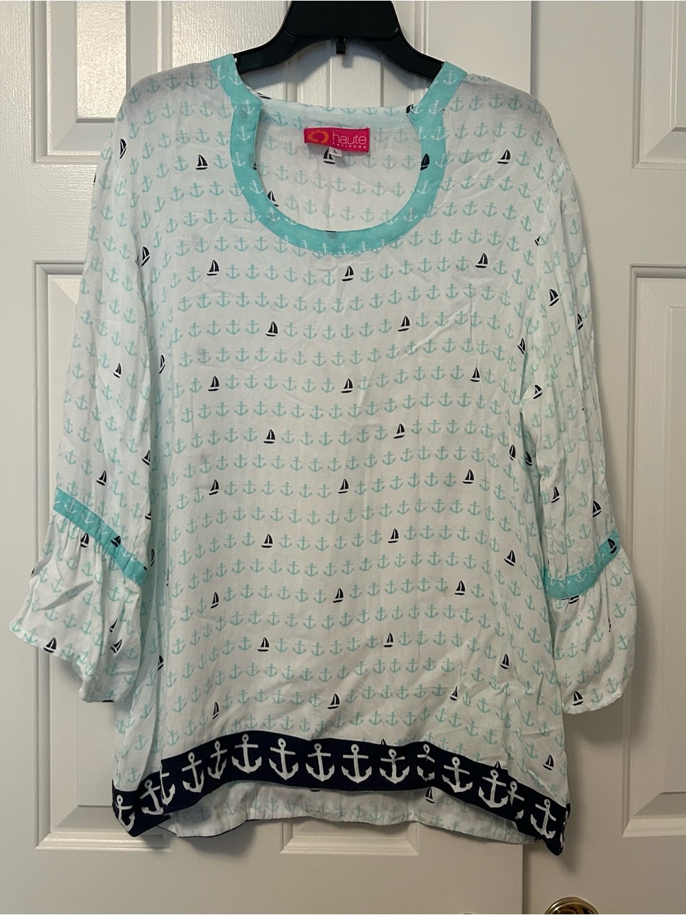 Haute Latitude Nautical Tunic Shirt Anchor Sailboat Print Women's Size Large